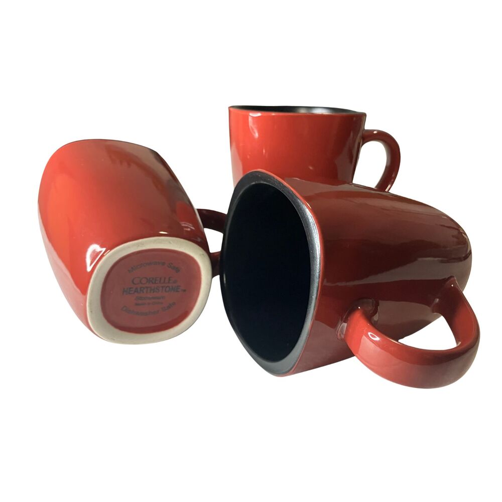 Corelle Hearthstone Red & Black Stoneware Coffee Mugs Set of 3